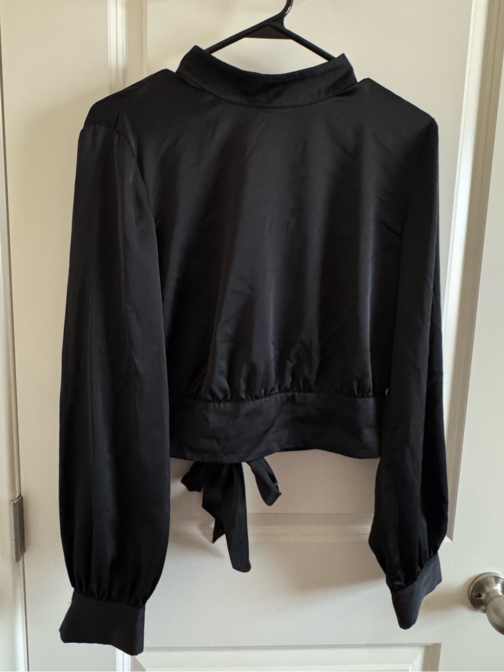 Witchy Black Long Sleeve Tie-Back Blouse with Open Back